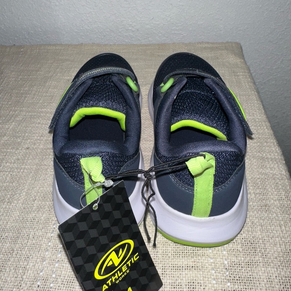 Athletic Works Kids Sneakers Navy Neon Green Velcro Size 1